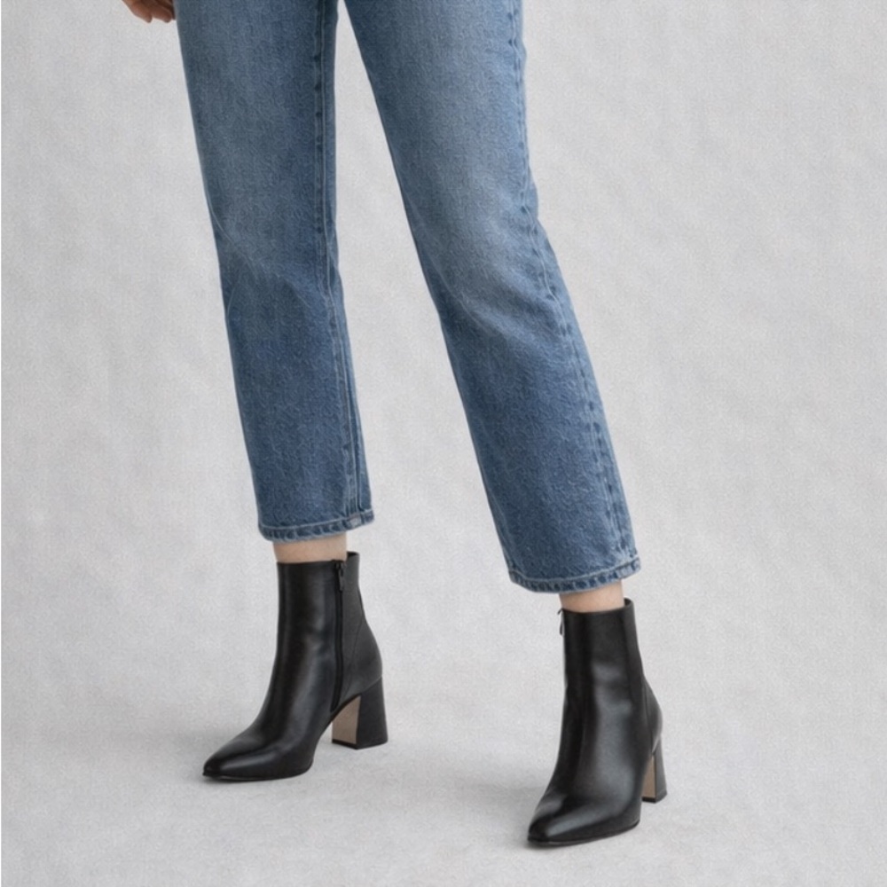 🖤 H&M Black Ankle Boots Block Heel‎ Zip Minimal Chic Size 6 EU 37 ✨